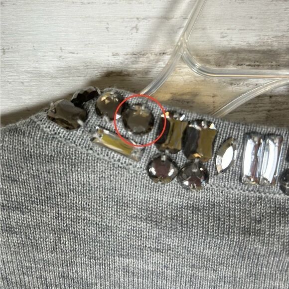 Banana Republic Jeweled Bling Collar Poly Wool Grey Open Cardigan Size S - Picture 9 of 9